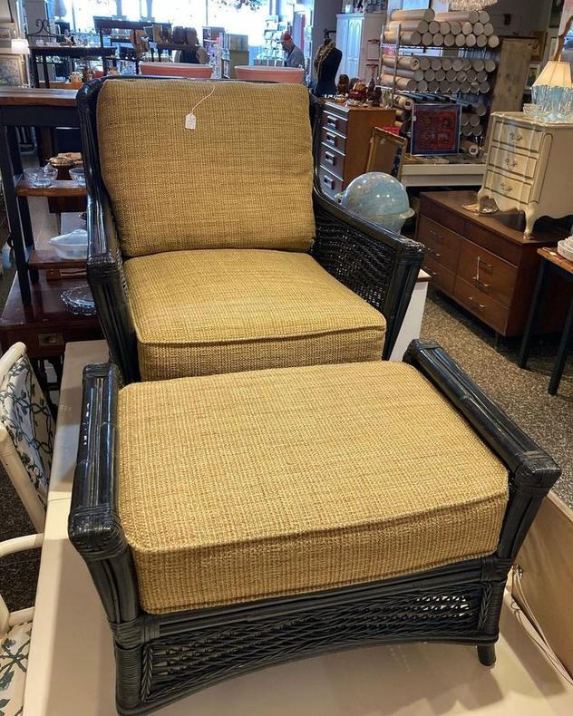 Braxton Culler rattan chair with ottoman