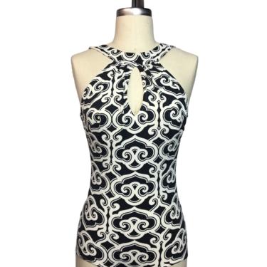 1960s Mod Black and White Print Bathing Suit Swimsuit 