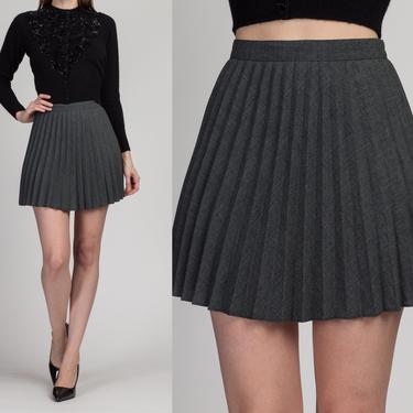 90s Gray Pleated Schoolgirl Mini Skirt - Small | Vintage High Waist A Line Grunge Miniskirt 