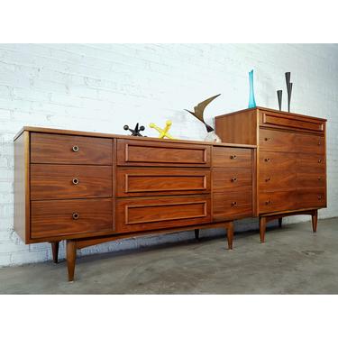 Outstanding Walnut Brass Mid Century Bedroom Set