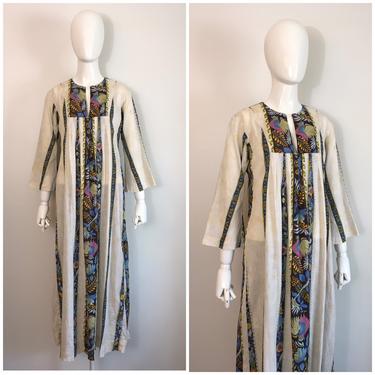 Vintage 1970s Liberty House Hawaii Kaftan Dress 70s Boho Hawaiian Maxi Dress 