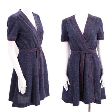 60s GEOFFREY BEENE knit mini dress S  / vintage 1960s 70s Beene Boutique navy wrap front sash dress Small 6 