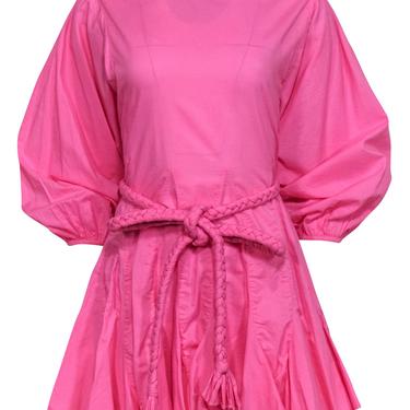 Rhode - Bubblegum Pink Puff Sleeve Fit &amp; Flare Dress w/ Rope Belt Sz L
