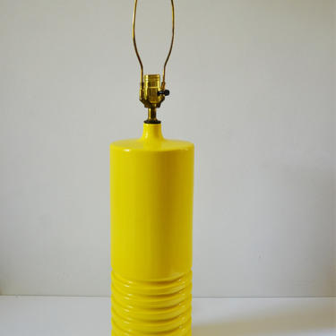 Vintage Post Modern Cylindrical Ceramic Lamp in Bright Yellow 