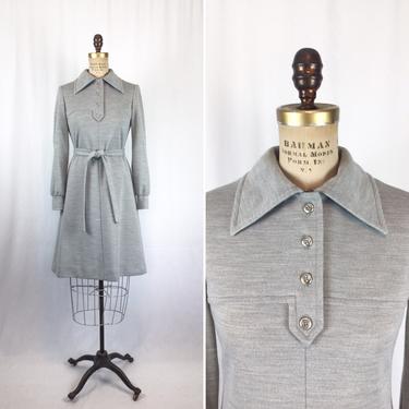 Vintage 60s dress | Vintage grey heather wool knit dress | 1960s Pedestal Originals shirt dress 