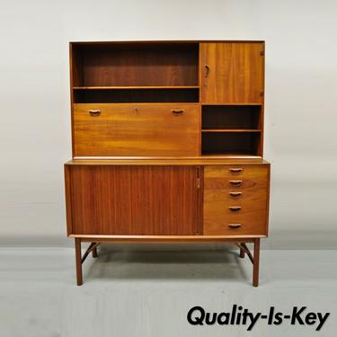 Peter Hvidt and Orla Molgaard Nielsen Teak Tambour Door Bookcase Hutch Credenza