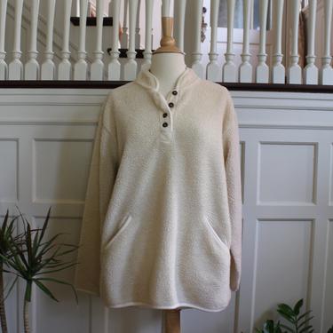 Vintage Half Button Pullover Off White Fleece Jacket Women's Size M 