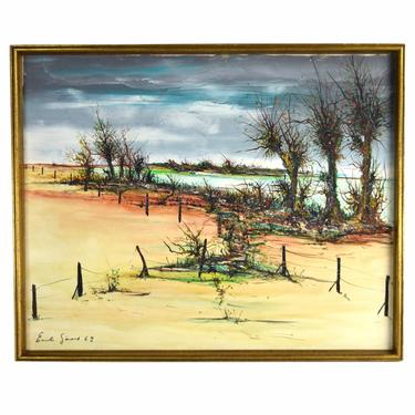 Emil Gerard Midcentury Modern Abstract Oil Painting Lagoon Dune Landscape 