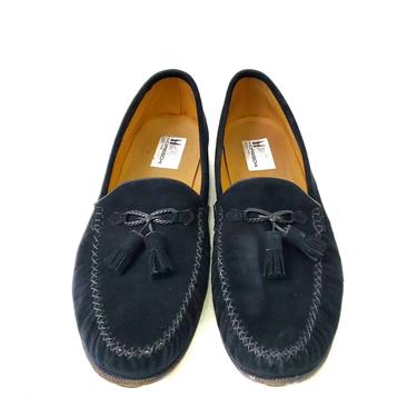 Moreschi Shoes Genuine Suede Men's 11.5 Black Tassel Loafer Leather Slip On 