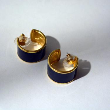 vintage 1980s black gold huggy Hoops earrings 80s new wave 90s 1990s avant-garde statement earring large ooak chic 