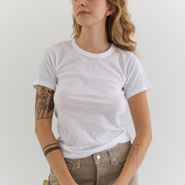Vintage Cotton White Crew Neck Tee T Shirt | Banded Neckline | XXS XS | 