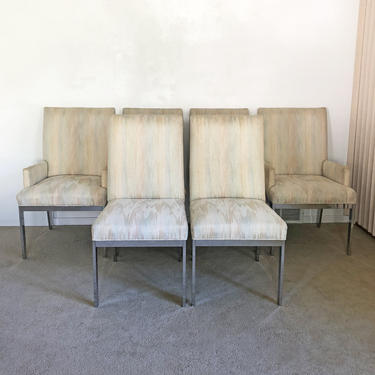 mid century Milo Baughman style (6) chrome dining chairs 