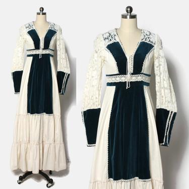Vintage 70s GUNNE SAX Dress / 1970s Teal Green Velvet & Ivory | Lucky ...