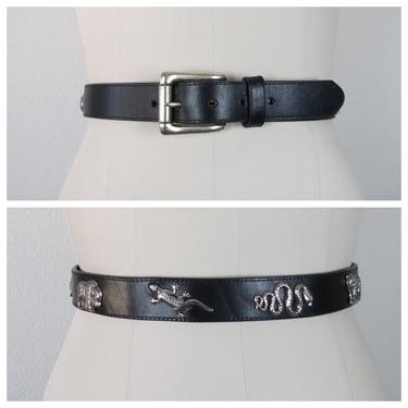 Vintage Brighton leather belt, 1990s, animal charms, size 30 