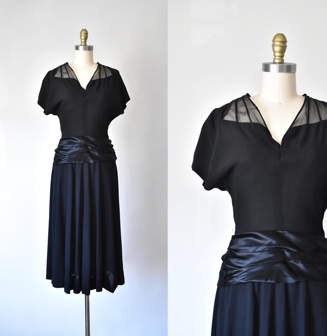 Camille rayon 1950s dress, rockabilly little black dress, 1940s dress ...