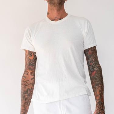 Vintage 70s Distressed Blank White Single Stitch Tee Shirt | Made in USA | Paper Thin, Threadbare, Super Soft | 1970s Retro Blank T-Shirt 
