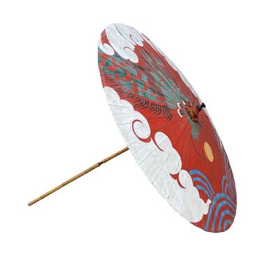 Chinese Handmade Large Round Green Dragon Theme Paper Umbrella Shade cs6974E 