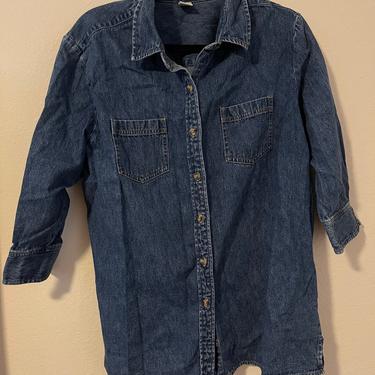 3) vintage Cherokee denim button down three quarter sleeve with double breast pockets 