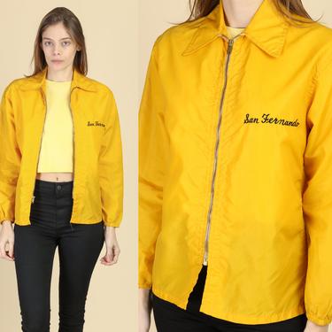 60s San Fernando Windbreaker - Boy's Medium | Vintage Unisex Yellow Zip Up Lightweight Jacket 