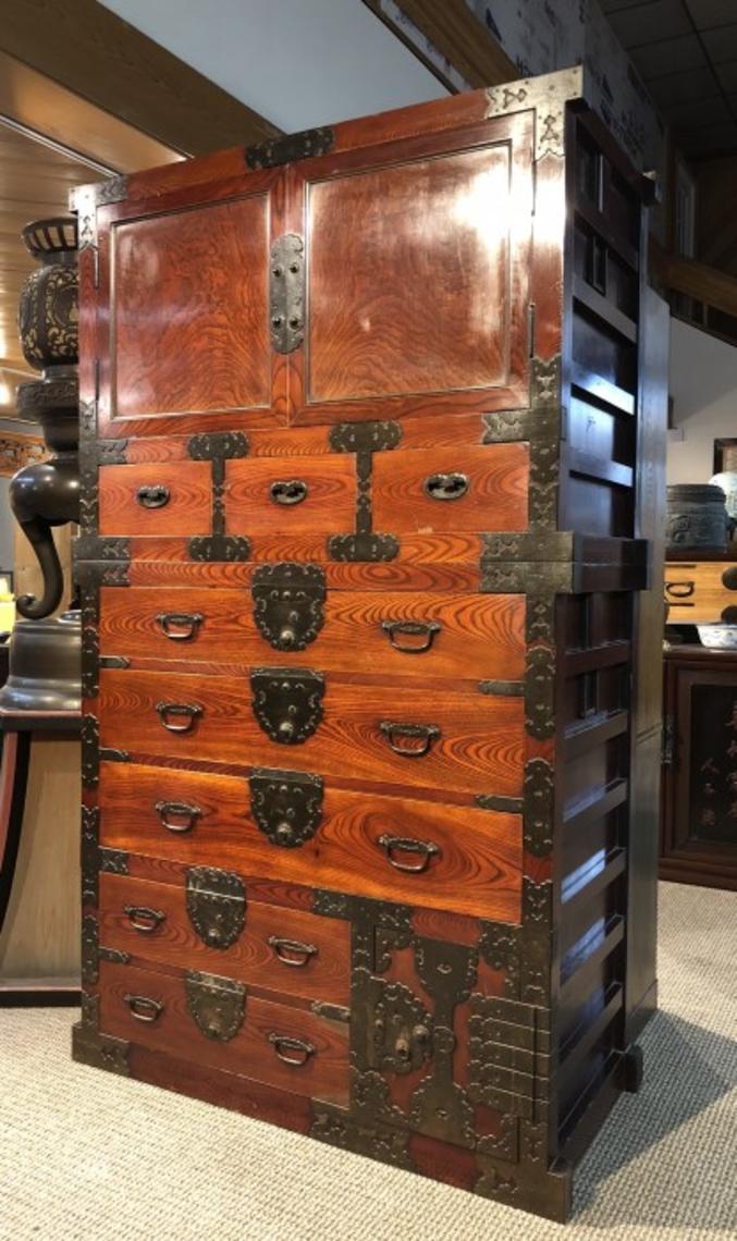 Japanese Antique Lacquer Choba Tansu Merchant Chest Kuraya Japanese