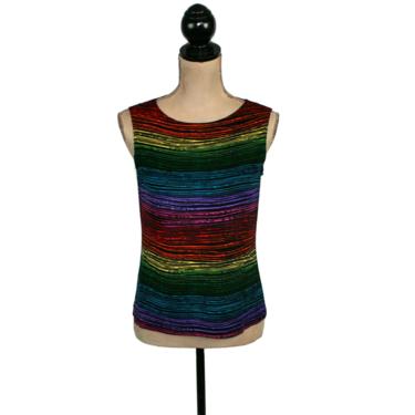 Rainbow Stripe Slinky Knit Sleeveless Top Summer Tank Blouse Small, Ombre Space Dyed Petite Clothes Women, Vintage Clothing Laura Ashley 