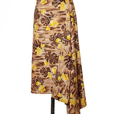 1950s Skirt ~ Hawaiian Topical Sarong Beach Wrap Skirt with Monstera Leaves 
