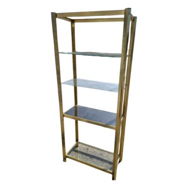 Brass Etagere with Black Glass Shelves, 1980s for sale at Pamono