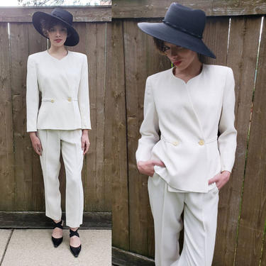 1980s Armani White Summer Pant Suit / 80s Designer Blazer