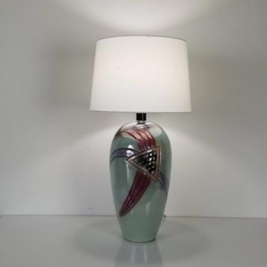 1980's Postmodern Handmade Art Pottery Table Lamp , Signed 