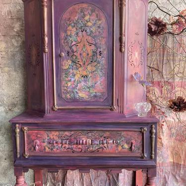 Painted Armoire Wardrobe Cabinet Bohemian Chic ~ Vintage Boho Armoire Cabinet ~ Bedroom Room Cabinet ~ Painted Furniture ~ Painted Dresser 