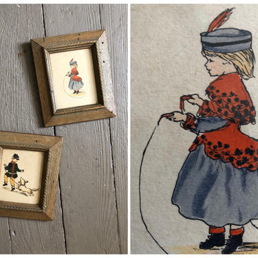 Charming pair of Victorian prints, antique children’s prints, antique Victorian child’s prints, Victorian wall art 