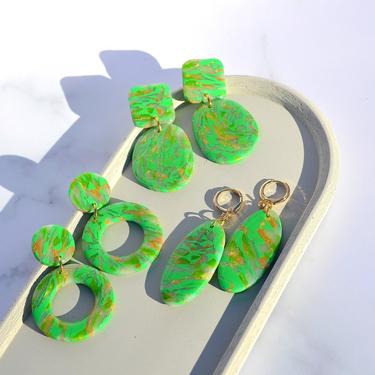 Abstract Green and Gold Marble Polymer Clay Resin Earrings / Multiple Styles / Gift for Her 