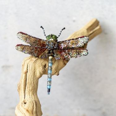 Embroidered Emperor Dragonfly Pin
