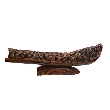 Chinese Bamboo Carved Curved Boat Shape 18 Lohons Display Art ws1391E 