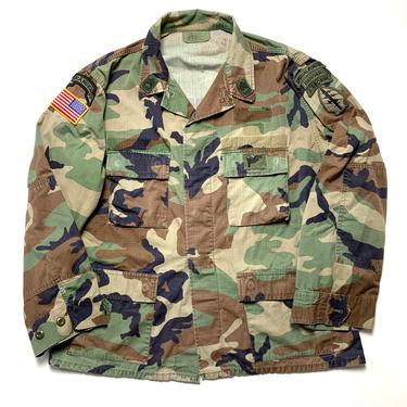 Vintage US Army RANGER / AIRBORNE Ripstop Camouflage Jacket ~ size Large Regular ~ Military Uniform ~ Woodland Camo ~ Coat 