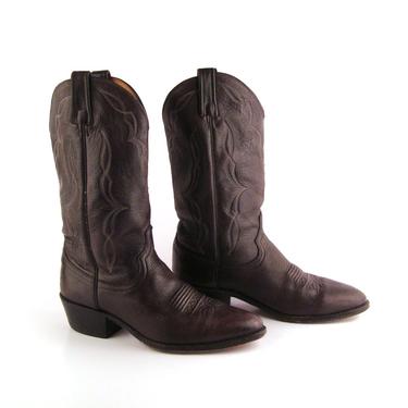 Vintage Cowboy Boots 1980s Dan Post Dark Burgundy Leather Men's  size 9 1/2 