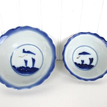 Set Of 2 Japanese Blue And White Porcelain Bowls, Fine Porcelain Asian Hand Painted Soup Rice Bowls, Japanese Rice Bowl 