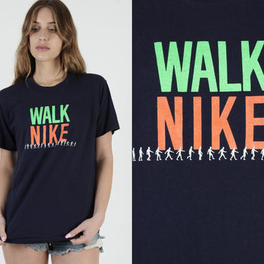 Nike Walk T Shirt 1980s Grey Label Swoosh 50 50 Tee Vintage 80s Running Track Sponsored Wellness Walk T Shirt Mens Large L 