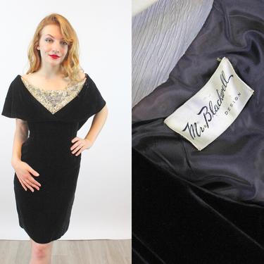 1950s MR BLACKWELL rhinestone sequin velvet dress xs | new winter 