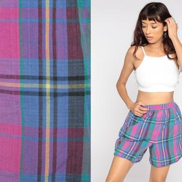 90s Plaid Shorts 80s Shorts Hot Pink Blue Mom Shorts High Waisted Retro Blue 1980s Hipster Vintage Checkered Shorts Large L 