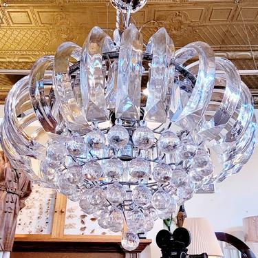 Vintage 1970s Lucite Chandelier mid century crystal style chandy blingy chandelier 