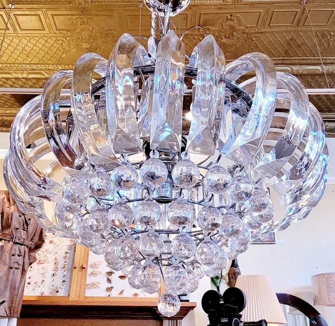Vintage 1970s Lucite Chandelier mid century crystal style chandy blingy Lazy Dog Antiques Chicago IL