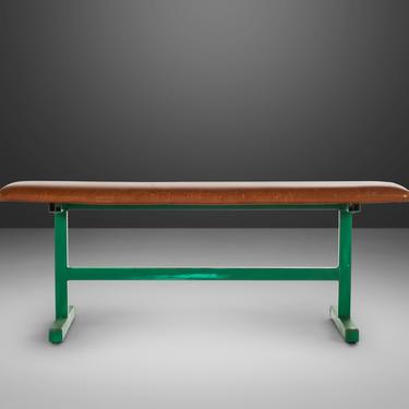 Industrial Patinaed Metal and Leatherette Bench Seat, c. 1960s 