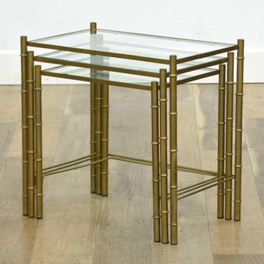 Brass Hollywood Regency Bamboo Motif Nesting End Tables
