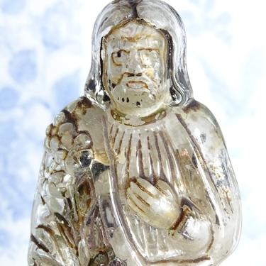 Antique German Silvered Mercury Glass Jesus Statue, Josef Janke Co Bohemia Germany, Vintage Sacred Heart Religious Church Saint Santos 