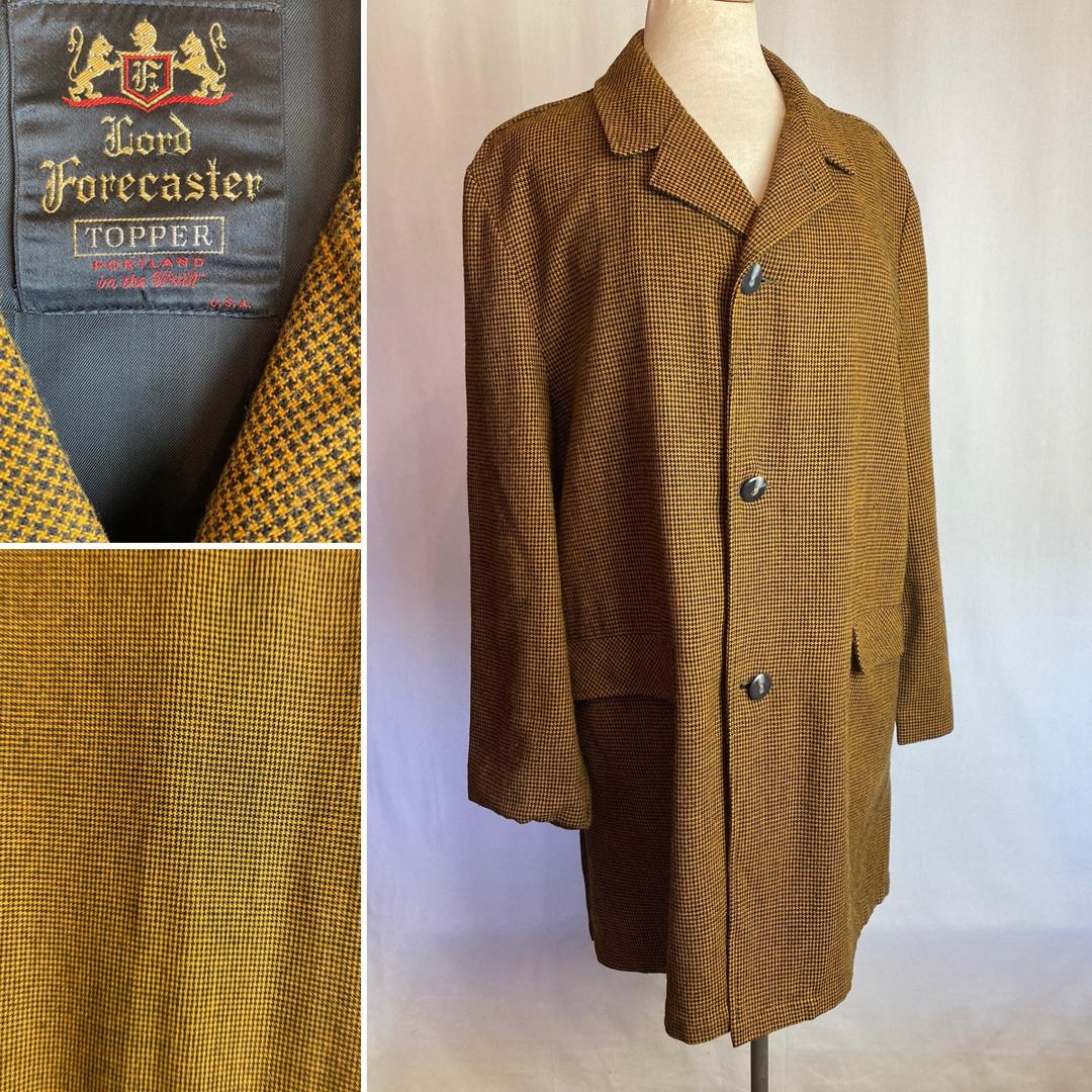 60’s men’s tweed jacket / overcoat mustard & black micro check