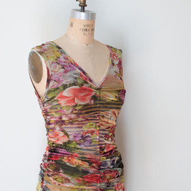 1990s Mesh Dress Jean Paul Gaultier / 90s Floral Print Dress 