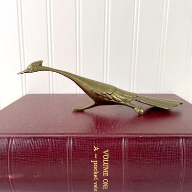 Brass roadrunner figurine - 1970s vintage bird 