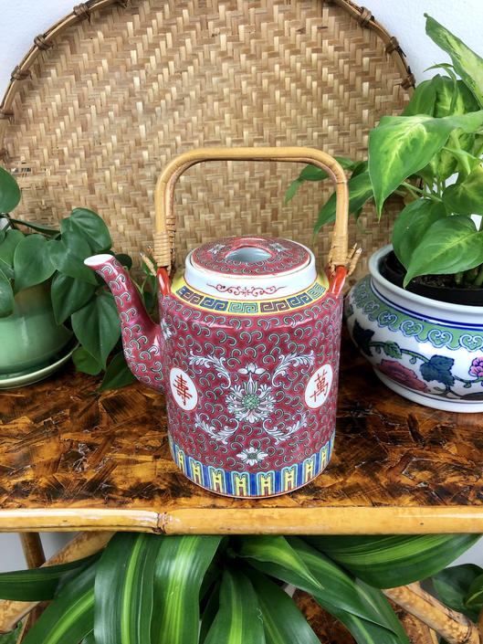 Vintage Chinese porcelain wan-shou-wu-jiang store turquoise teapot