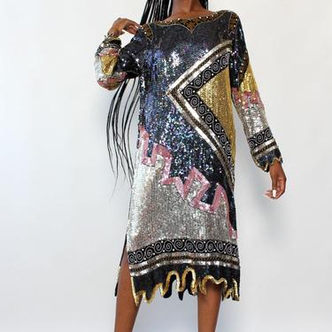 Silk Sequin Flame Dress M/L